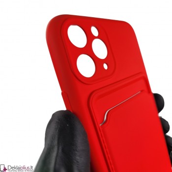 Švelnus silikoninis dėklas su kišenėle - raudonas (Apple Iphone 11 Pro)